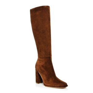 AQUA Women's Leigh Square Toe High Heel Boots Brown Goring Size 9 (MSRP $228)